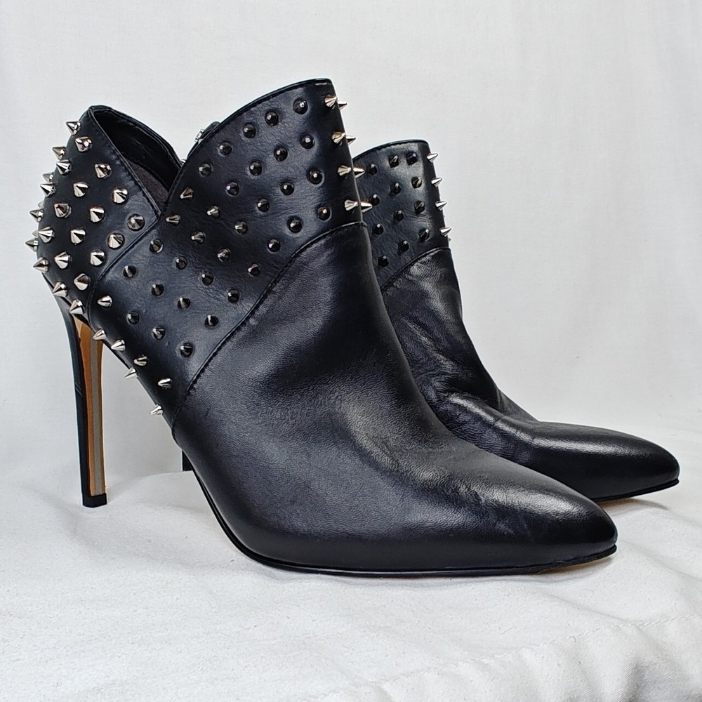 Sam Edelman Wally Bootie Black Leather Spiked Studded Stiletto Heel Pointed 9